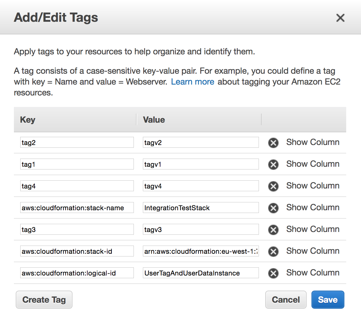 Instance data in the management console